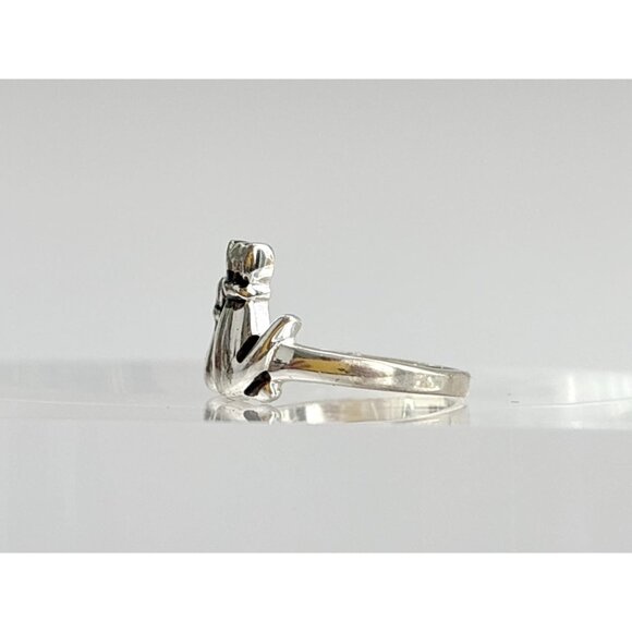 Twin Kitty Cat Polished Sterling Silver Vintage Minimalist 925 Band Ring - sz 6 - Picture 8 of 14
